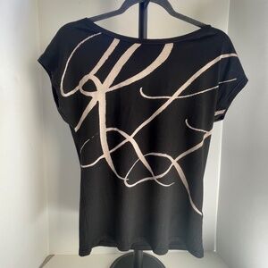Lauren Ralph Lauren Top, short sleeve, black,cream colored "RLL" design.  XS